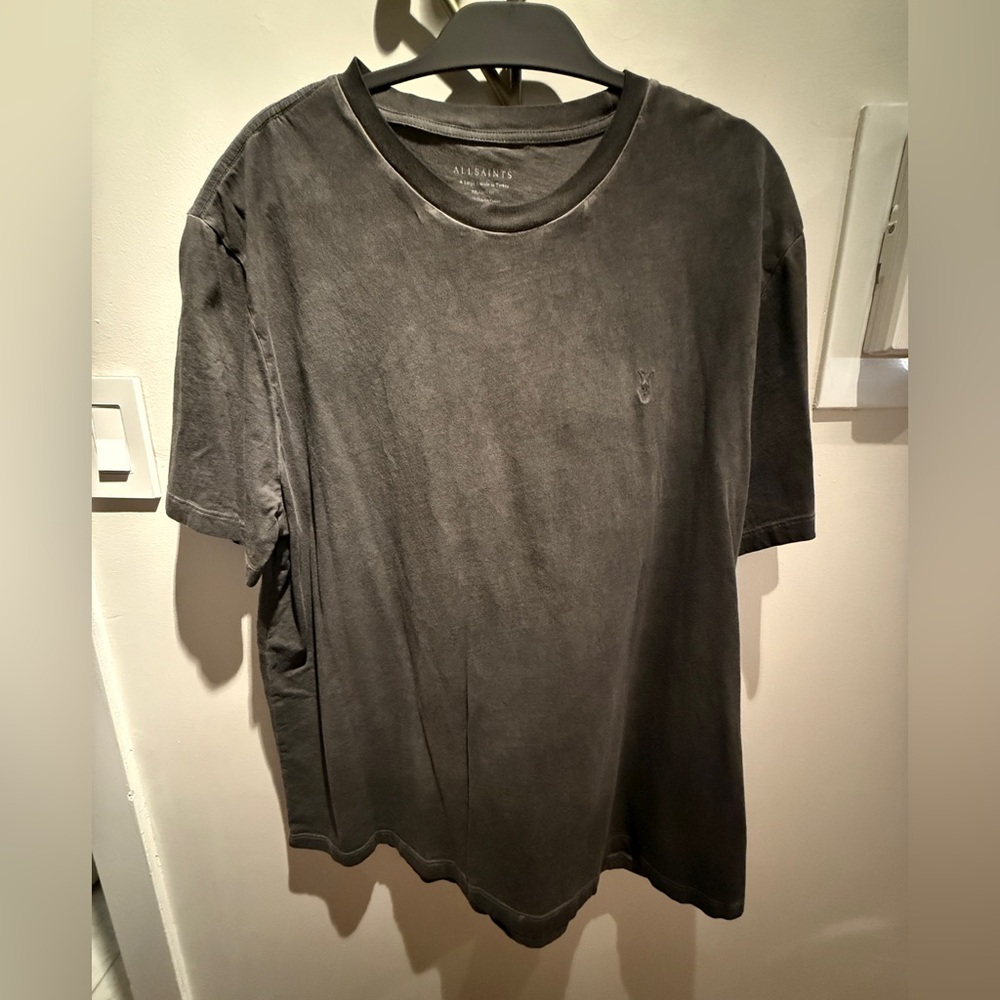 NWOT-All Saints Gray Short Sleeve Tee Faded/Distressed Crew Neck (XL)